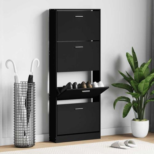 Шкаф за обувки, черен, 59x17x150 см, инженерно дърво