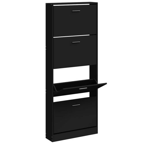 Шкаф за обувки, черен, 59x17x150 см, инженерно дърво