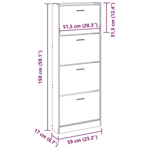 Шкаф за обувки, черен, 59x17x150 см, инженерно дърво