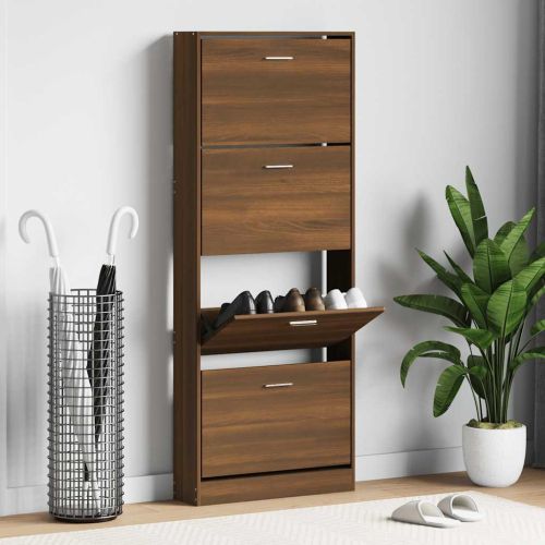 Шкаф за обувки, кафяв дъб, 59x17x150 см, инженерно дърво