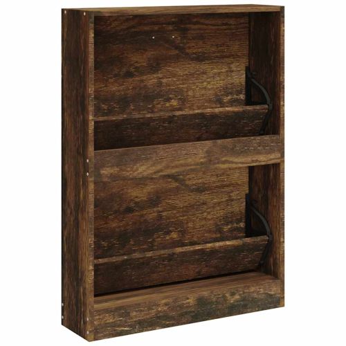 Шкаф за обувки, опушен дъб, 59x17x81 см, инженерно дърво