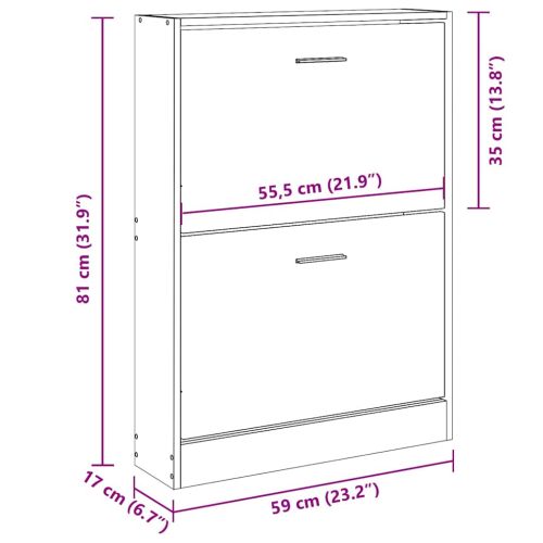 Шкаф за обувки, опушен дъб, 59x17x81 см, инженерно дърво