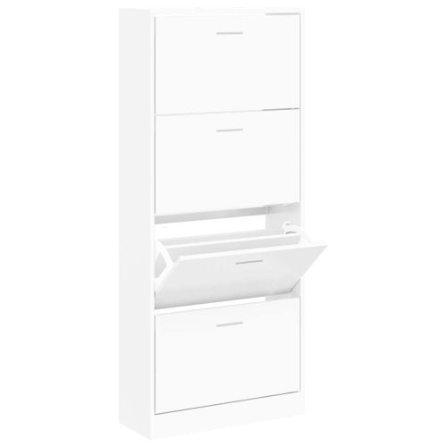 Шкаф за обувки, бял, 63x24x147 см, инженерно дърво