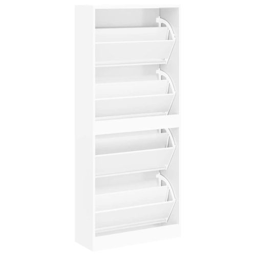 Шкаф за обувки, бял, 63x24x147 см, инженерно дърво