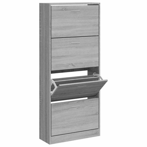 Шкаф за обувки, сив сонома, 63x24x147 см, инженерно дърво