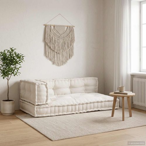 Кушон за палетен диван 3 pcs Кремаво 120 x 80 x 34 см Текстил