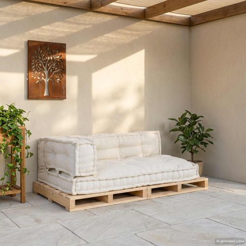 Кушон за палетен диван 3 pcs Кремаво 120 x 80 x 34 см Текстил