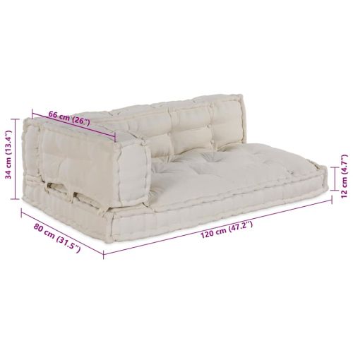 Кушон за палетен диван 3 pcs Кремаво 120 x 80 x 34 см Текстил