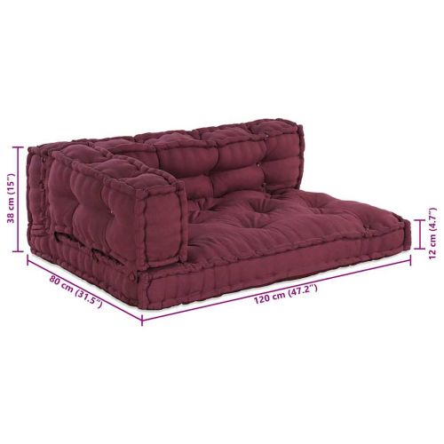 Кушон за палетен диван 3 pcs Тъмен червен 120 x 80 x 38 см