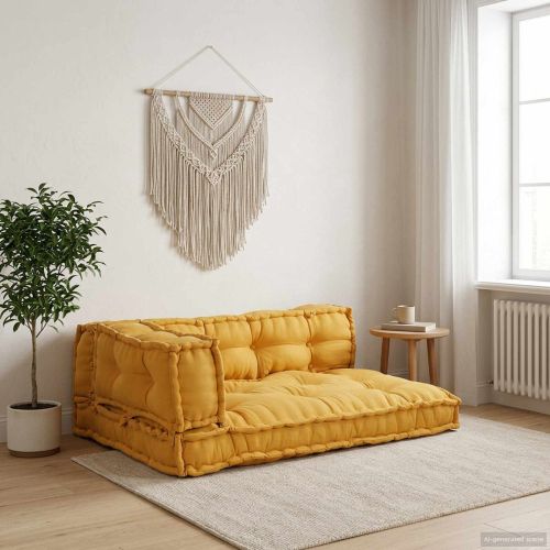 Кушон за палетен диван 3 pcs Жълто 120 x 80 x 38 см Текстил