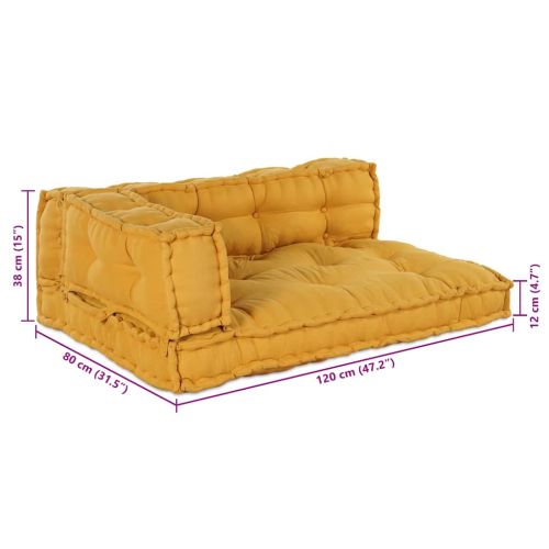 Кушон за палетен диван 3 pcs Жълто 120 x 80 x 38 см Текстил