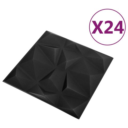 Стенни панели 24 pcs Диамант Черен 50 x 50 cm XPS Пяна