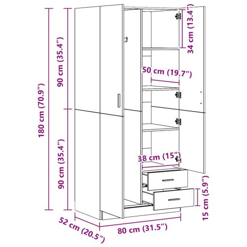 Гардероб, дъб сонома, 80x52x180 см, инженерно дърво
