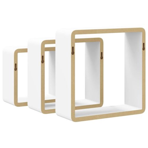 Стенни кубични рафтове, 3 бр, бели, МДФ