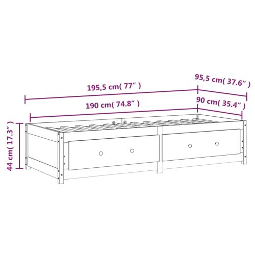 Дневно легло Бял 90x190 см Single борово дърво масив