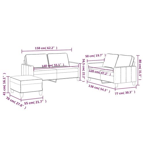 Комплект дивани от 3 части с възглавници, кремав, кадифе