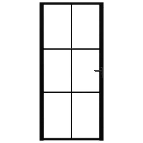 Интериорна врата, ESG стъкло и алуминий, 93x201,5 см, черна