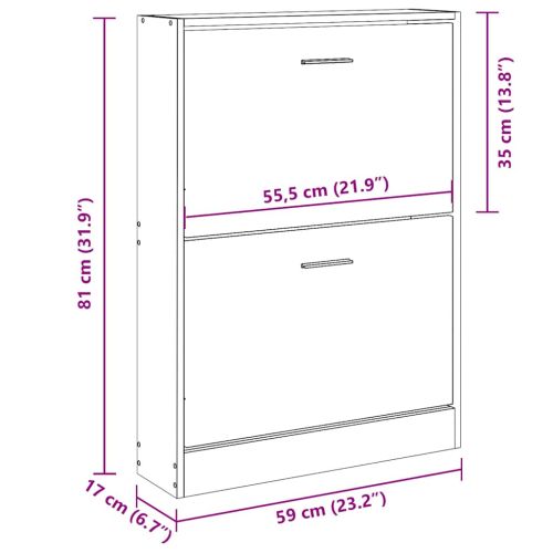 Шкаф за обувки, кафяв дъб, 59x17x81 см, инженерно дърво