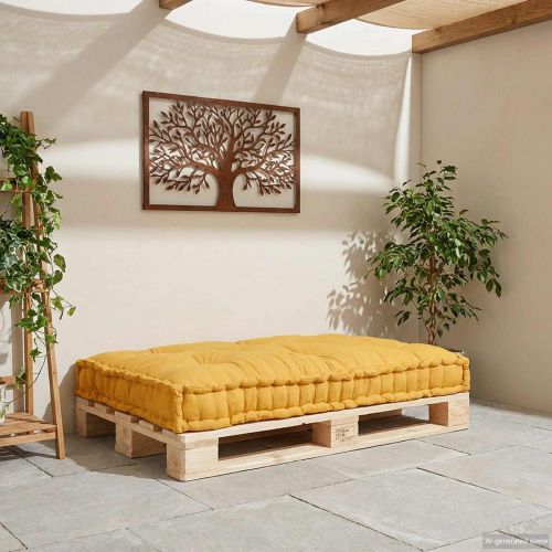 Кушон за палетен диван Жълто 120 x 80 x 12 cm Текстил