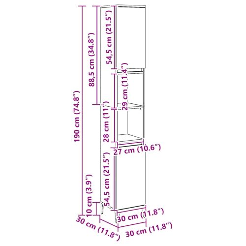Шкаф за баня, дъб артизан, 30x30x190 см, инженерно дърво