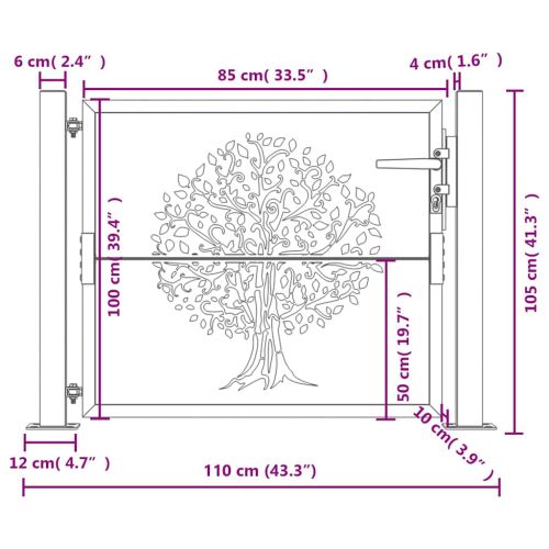 Градинска порта, антрацит, 100x100 см, стоманена, дизайн с дърво