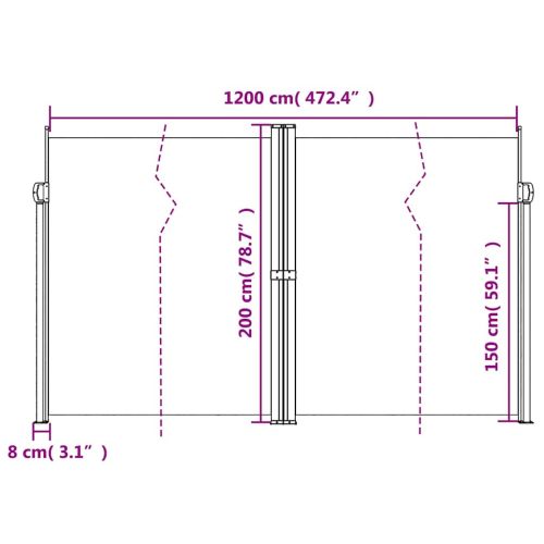 Прибираща се странична тента, антрацит, 200x1200 см