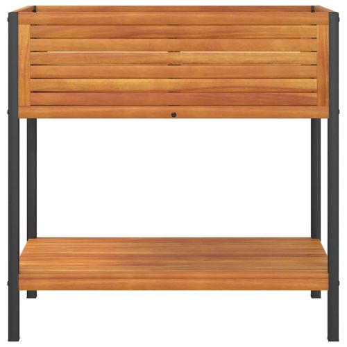 Градинска кашпа с рафт 80x45x80 см масивна акация и стомана