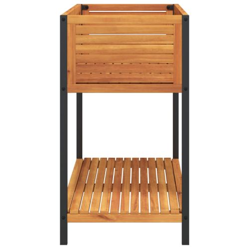 Градинска кашпа с рафт 80x45x80 см масивна акация и стомана