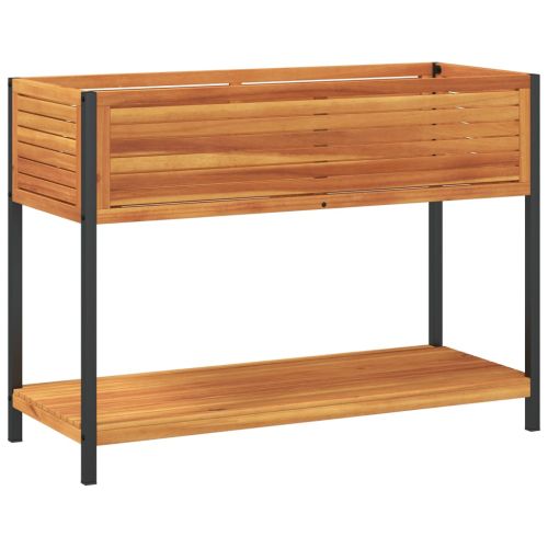 Градинска кашпа с рафт 80x45x80 см масивна акация и стомана