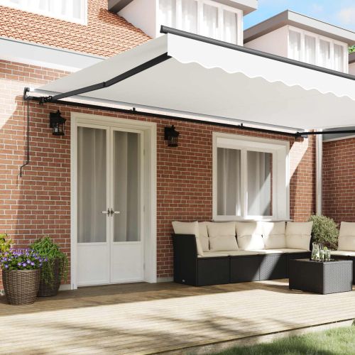 Сгъваем навес Бяло 500 × 350 cm Полиестер и стомана