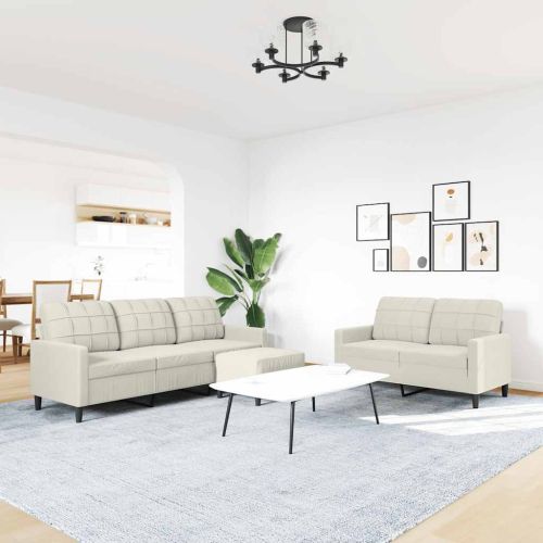 Комплект дивани от 3 части с възглавници, кремав, кадифе