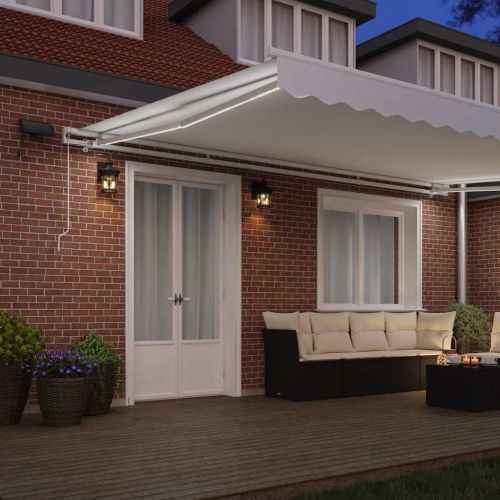 Сгъваем навес Бяло 500 × 350 cm Текстил и стомана