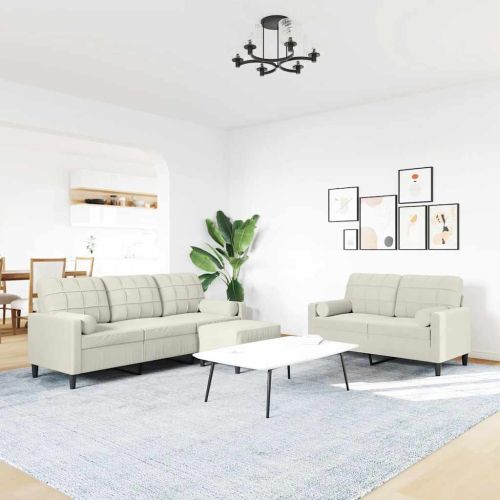 Мека мебел от 3 части с възглавници и болстери кремав кадифе