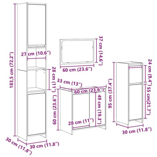 Комплект мебели за баня от 4 части бетонно сив инженерно дърво