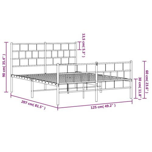Метална рамка за легло с горна и долна табла, черна, 120x200 см