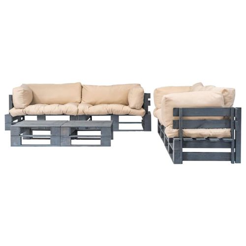 Градински палетен комплект 6 части с пясъчни възглавници дърво