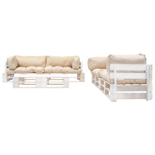 Градински мебели от палети, 6 части, пясъчни възглавници, дърво