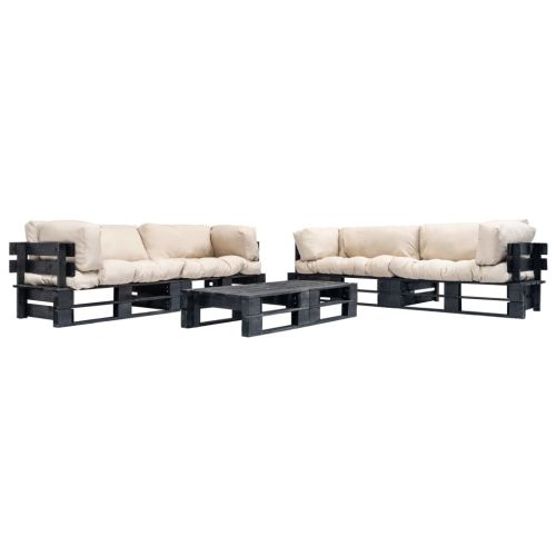 Градински мебели от палети, 6 части, пясъчни възглавници, дърво