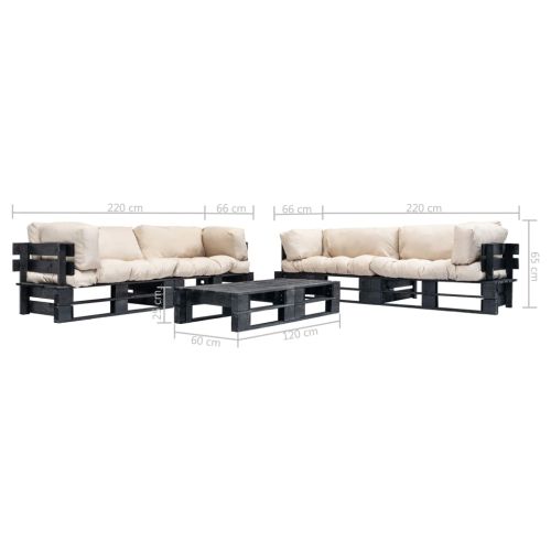 Градински мебели от палети, 6 части, пясъчни възглавници, дърво