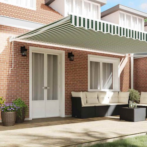 Сгъваем навес Зелен и бял 500 × 300 cm Полиестер и алуминий