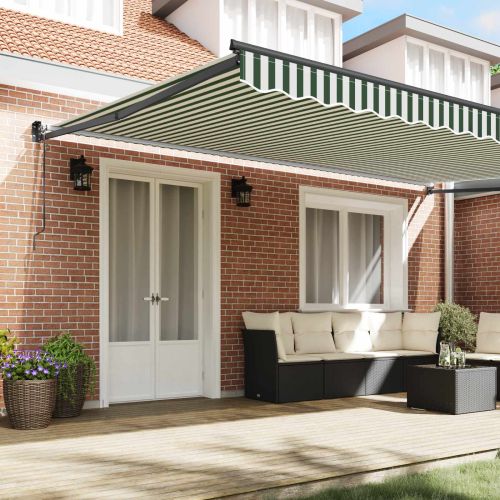 Сгъваем навес Зелен и бял 500 × 300 cm Полиестер и алуминий