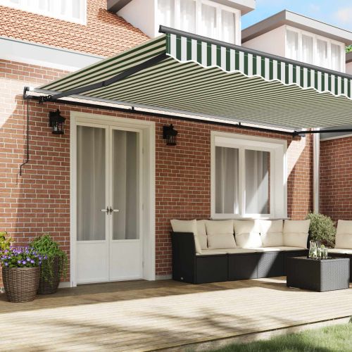 Сгъваем навес Зелен и бял 500 × 350 cm Полиестер и стомана