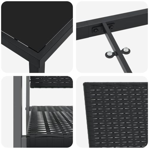 Комплект за хранене в градината 5 pcs Черно ПЕ ратан