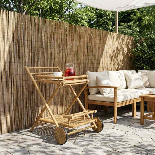 Чайна количка с колела Естествен 79 x 67.5 x 84 см Бамбук