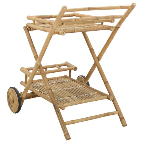 Чайна количка с колела Естествен 79 x 67.5 x 84 см Бамбук