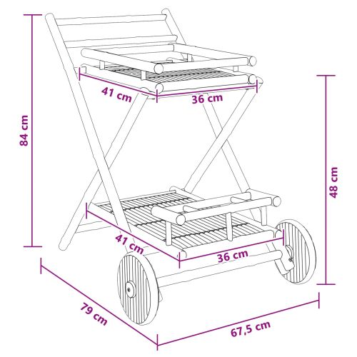 Чайна количка с колела Естествен 79 x 67.5 x 84 см Бамбук