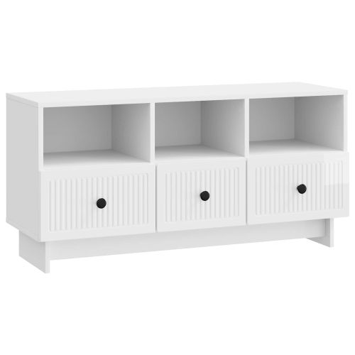 ТВ шкаф Бял гланц 102 x 34,5 x 50 см Инженерна дървесина