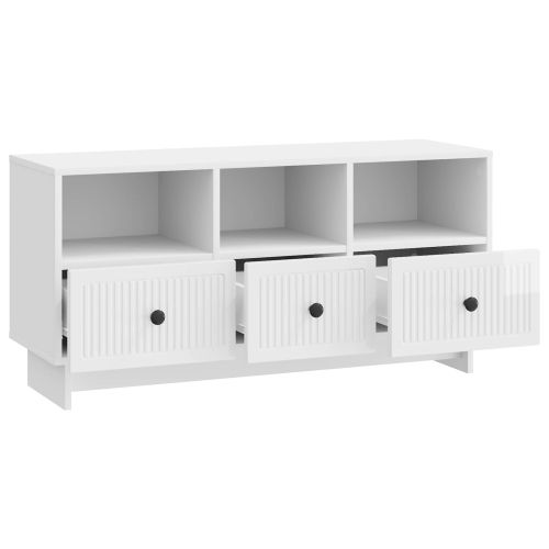 ТВ шкаф Бял гланц 102 x 34,5 x 50 см Инженерна дървесина