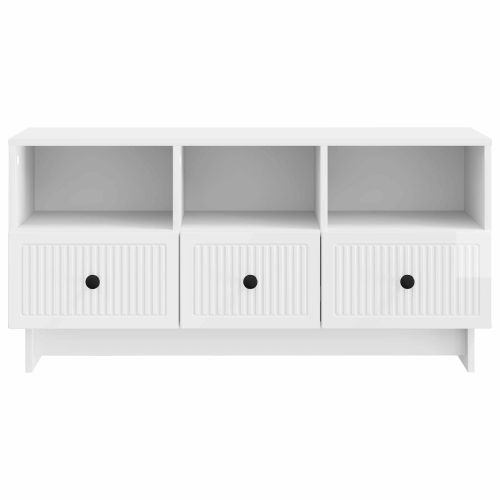 ТВ шкаф Бял гланц 102 x 34,5 x 50 см Инженерна дървесина