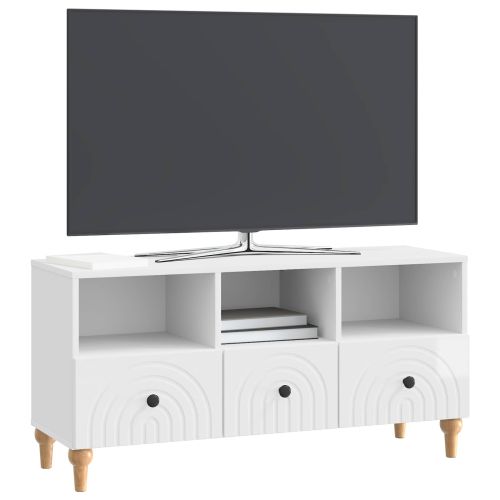 ТВ шкаф Висок Гланцов Бял 102 x 34,5 x 50 см